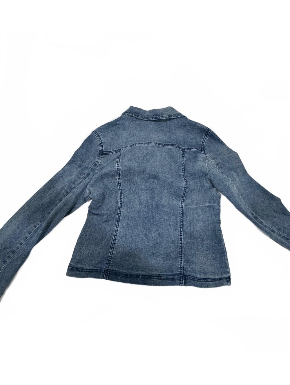 Y2K Jeanbay Ruffle Denim Blazer Jacket Medium Rhinestone Button Western Coquette - Picture 2 of 9
